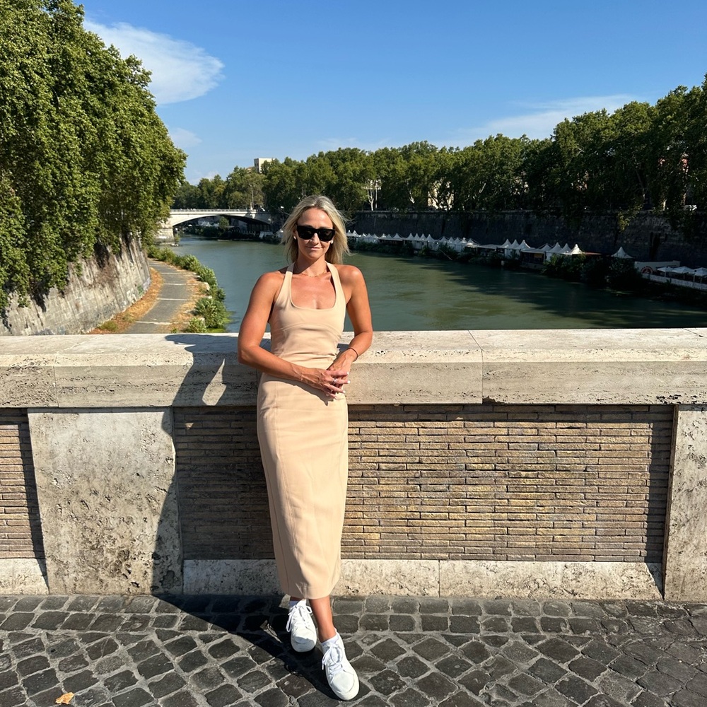 Elegant Zara Tan Halter Dress